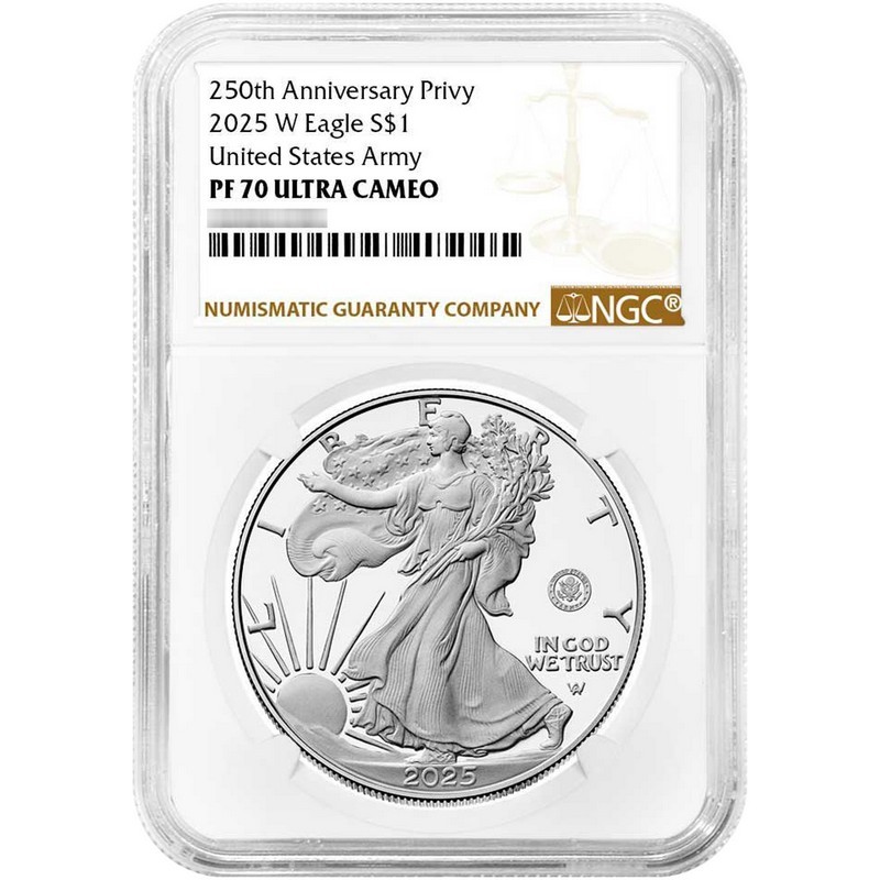 2025 W SAE 250th US Army Privy Coin PF70UC NGC Brown Label