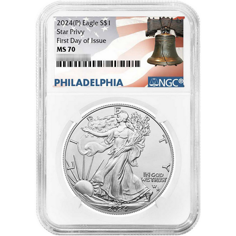 thumbnail image 2 of 2024-P $1 American Silver Eagle 1oz Star Privy - PCGS MS70 Philadelphia Label 2 of 5