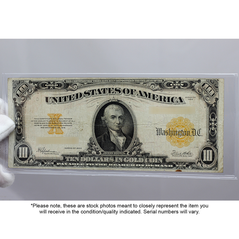 1922 $10 Gold Certificate G/VG Condition | SilverTowne