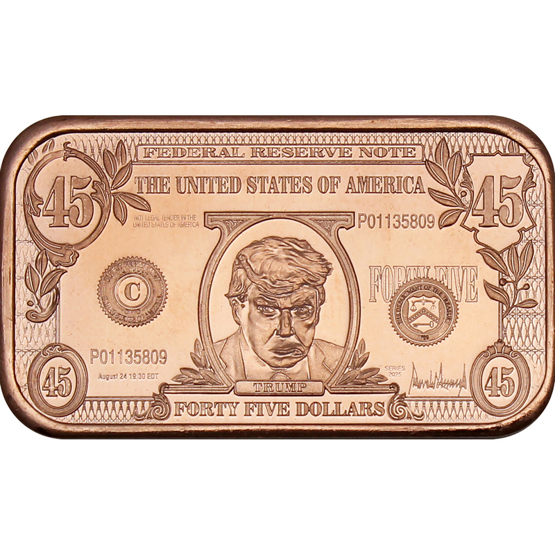 Donald Trump 45 Banknote 1 AVDP oz .999 Fine Copper Bar | SilverTowne