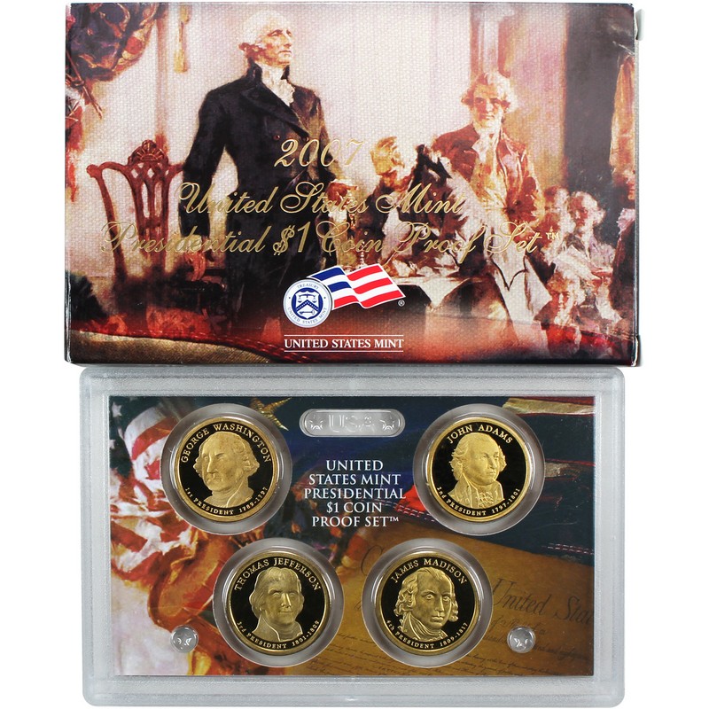 ★アンティーク★ アメリカ　2007 $1 4pc 大統領ドル セット ★ SilverTowne - 2007 S 4pc Presidential Dollar Proof Set
