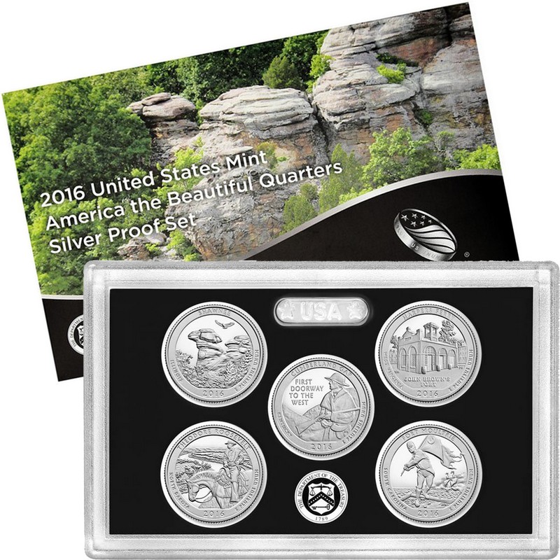 2016 US MINT 5 COIN AMERICA the BEAUTIFUL 90% SILVER PROOF QUARTER SET