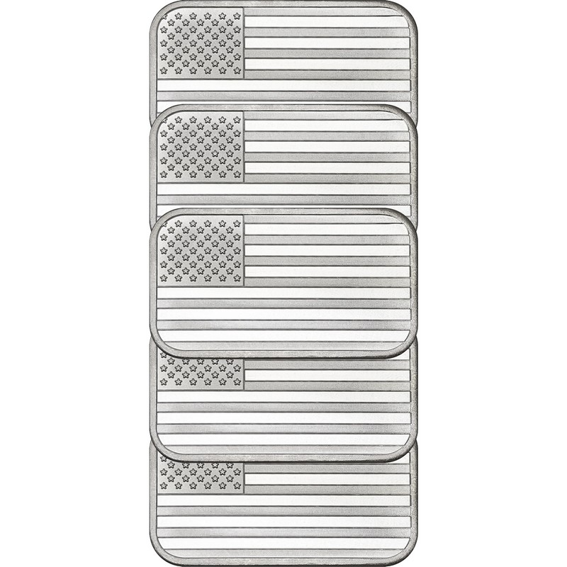 American Flag 1 Ounce Pure Silver Bullion Bar 5 Piece Lot