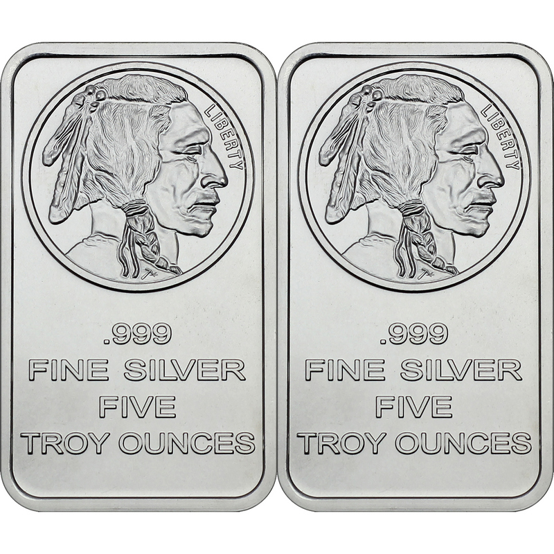 999 Fine Buffalo Design 5 oz SilverTowne Silver Bar