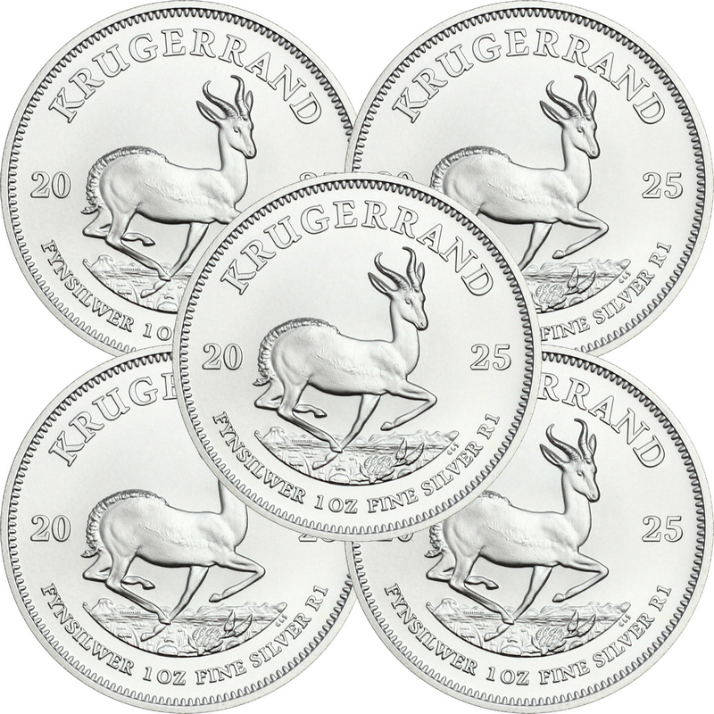 純銀盃　167g 2025 Silver Krugerrand 1oz BU Coin 5pc | SilverTowne