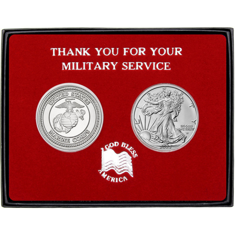 Pledge box US Marine Corps 1oz .999 Fine Silver Round 