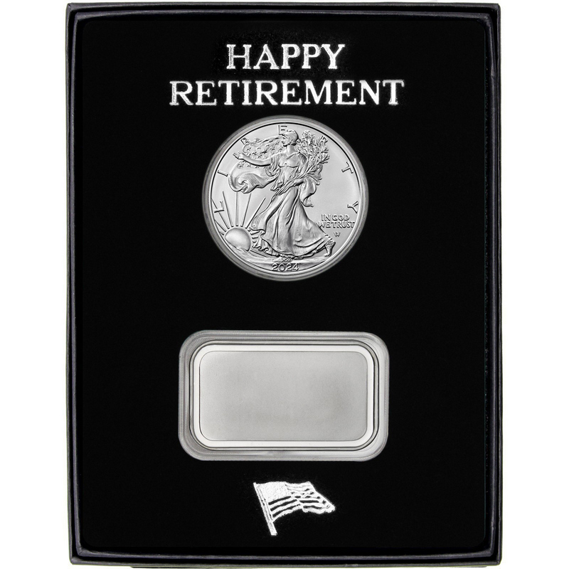 2020 Dated Happy Retirement 1oz .999 Fine Silver Bar by SilverTowne in Gift Box 
