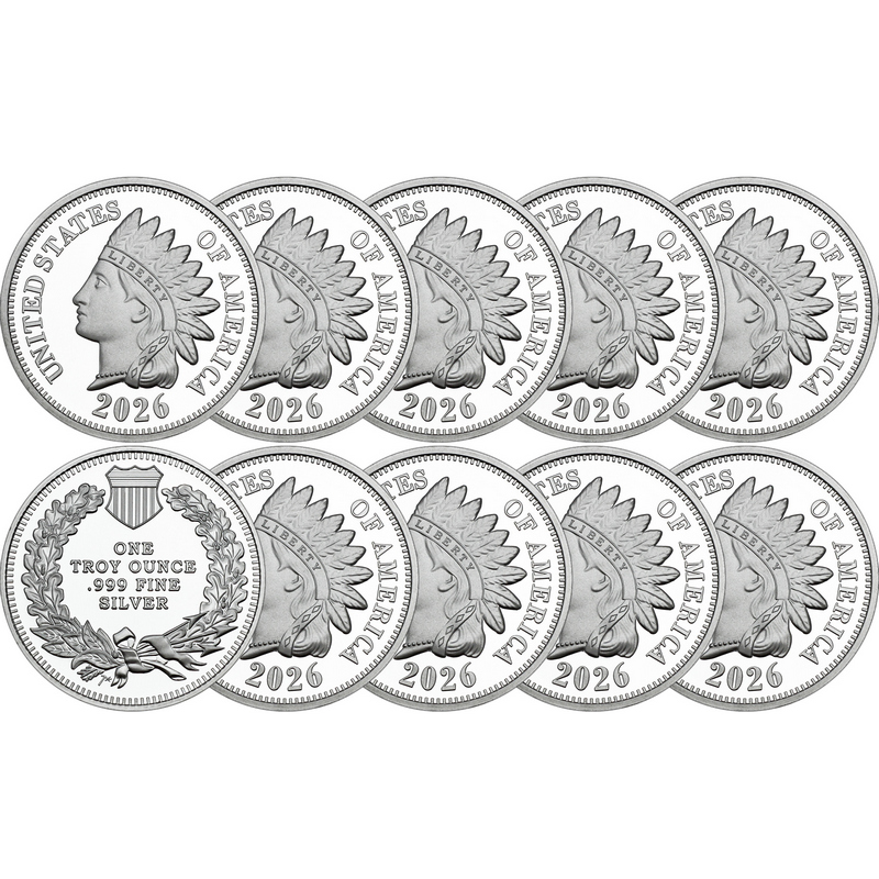 2026 Indian Head Cent Replica 1oz Silver Round 10pc Lot | SilverTowne