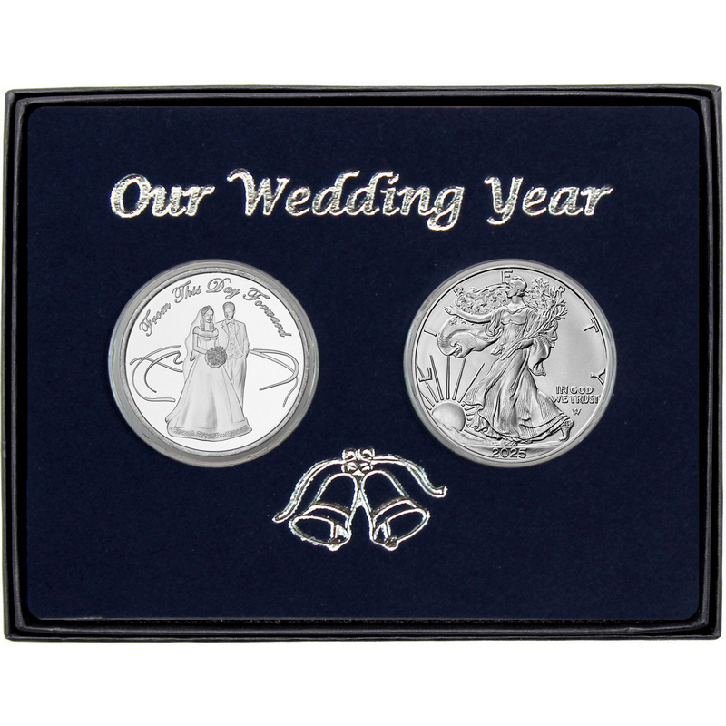 Wedding Gift Silver Couple Round 2pc Set