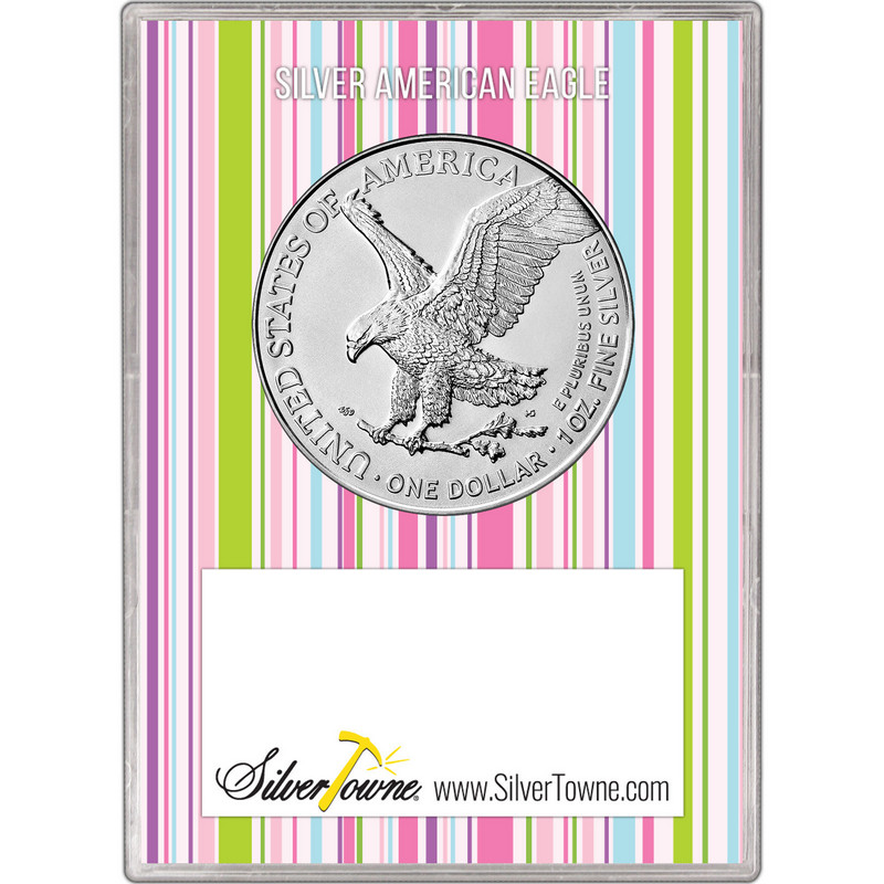 2019 Silver American Eagle BU in Pink Happy Birthday Gift Holder