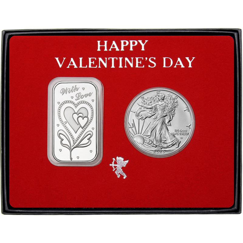 Valentines With Love Hearts Gift Silver Bar 2pc Set | SilverTowne