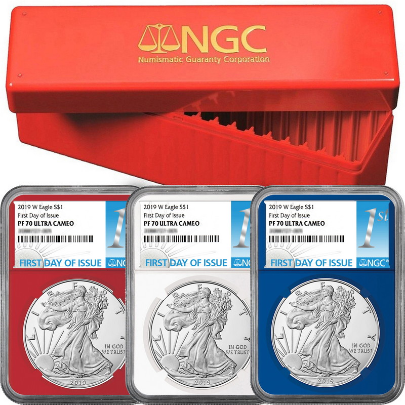 2019 S Silver Quarter Set FIRST .999 Fine Silver Quarters F.R NGC PF70 U.C.
