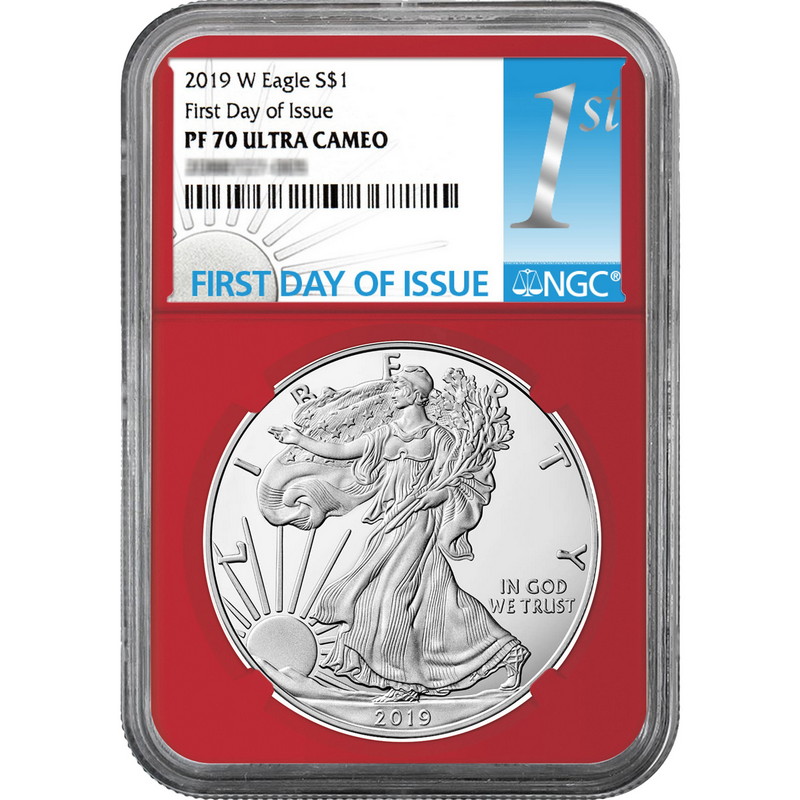 2019-W Reverse Proof $1 American Silver Eagle NGC PF70 FDI Flags Label Blue Core