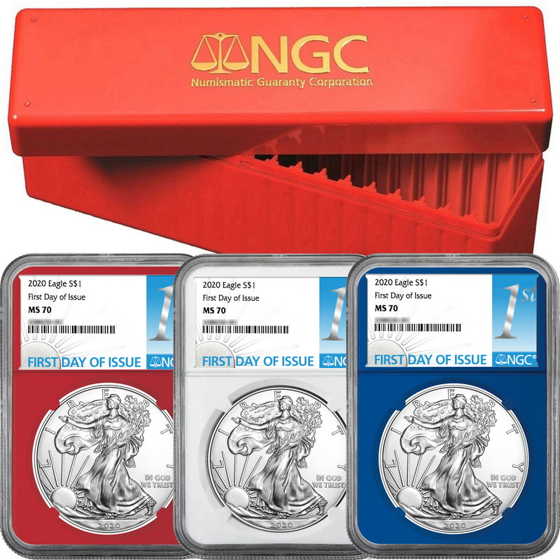 2020 $1 American Silver Eagle NGC MS70 FDI First Label Blue Core
