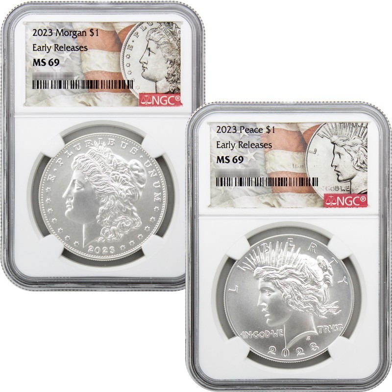 NGC MS66 2023 $2 カナダ キングチャールズ ファーストリリース 2023 Morgan and Peace Silver Dollar Set MS69 Early Releases