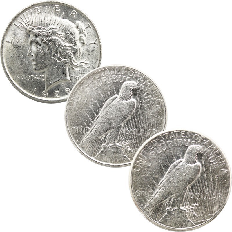 1923 Peace Silver Dollar 3-Coin Set P D S VF/XF | SilverTowne