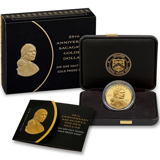 2025 W Gold Sacagawea 25th Anniversary 1/2oz Proof Dollar in OGP