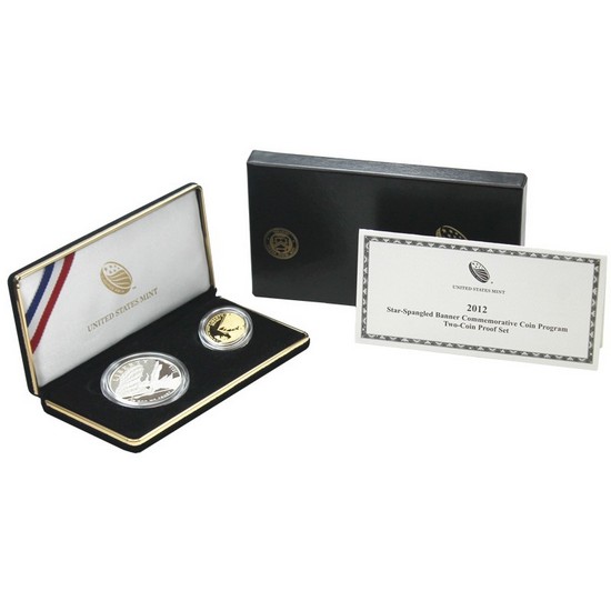 2012 Star-Spangled Commemorative 2pc Coin Set Proof $5 W Gold and P Silver Dollar