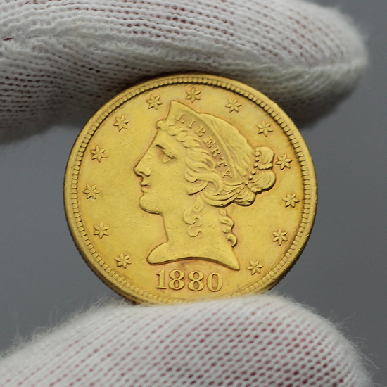 1880 S $5 Gold Liberty Extra Fine Condition