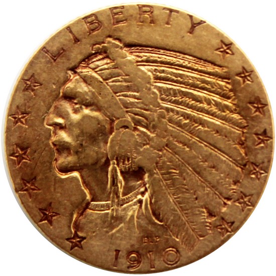 1910 $5 Gold Indian Almost Uncirculated Condition