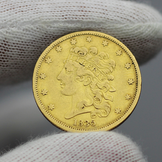 1835 $5 Gold Classic Head Extra fine - Almost Uncirculated Condition