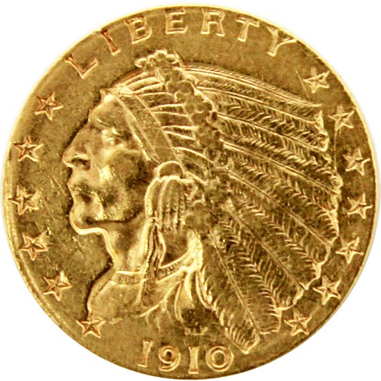 1910 $2.5 Gold Indian Extra Fine to Almost Uncirculated Condition
