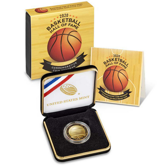 2020 W Gold 60th Anniversary Basketball Hall of Fame Curved Proof Coin in OGP