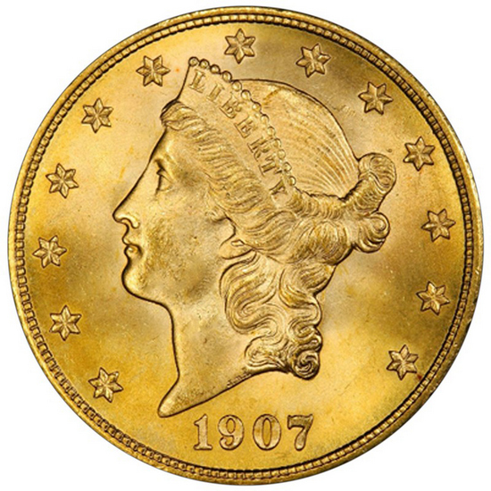 1907 $20 Gold Liberty BU Condition