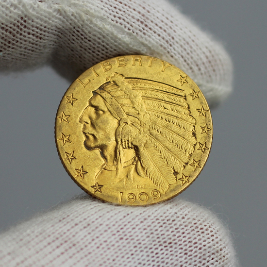 1909 $5 Gold Indian Extra Fine to Almost Uncirculated Condition