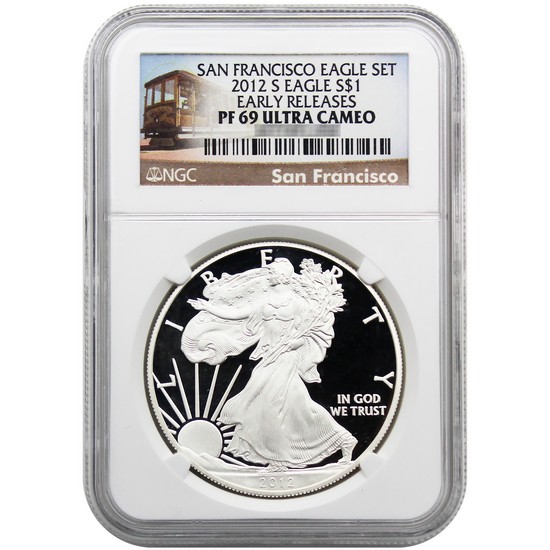 2012 S Silver American Eagle 2pc Proof Set PF69 ER NGC San Francisco Trolley Label 2012 S Silver American Eagle 2pc Proof Set PF69 ER NGC San Francisco Trolley Label