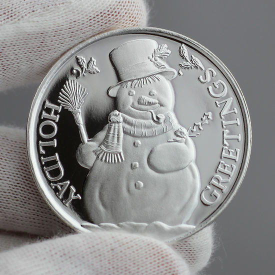 2019 Sledding Snowman 1oz .999 Silver Medallion in Gift Packaging