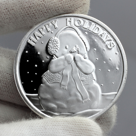 2019 Sledding Snowman 1oz .999 Silver Medallion in Gift Packaging