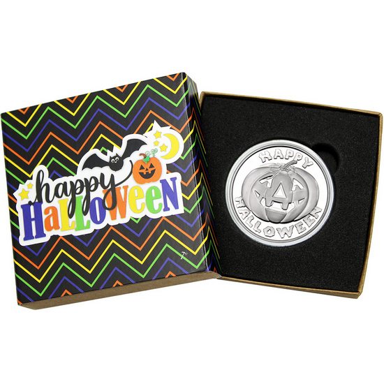 Happy Halloween Pumpkin 1oz .999 Silver Medallion in Gift Box