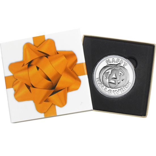 Happy Halloween Pumpkin 1oz .999 Silver Medallion in Gift Box