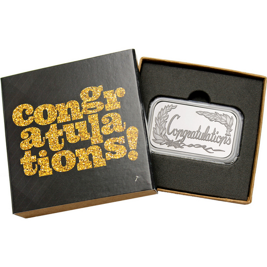Congratulations 1oz .999 Silver Bar Dated 2023 in Gift Box
