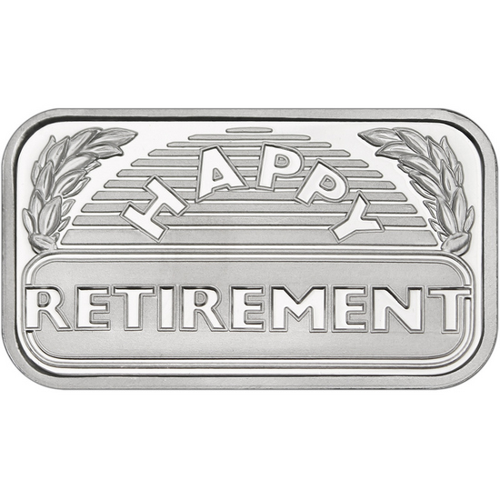 Happy Retirement 1oz .999 Silver Bar Dated 2025 in Gift Box Happy Retirement 1oz .999 Silver Bar Dated 2025 in Gift Box