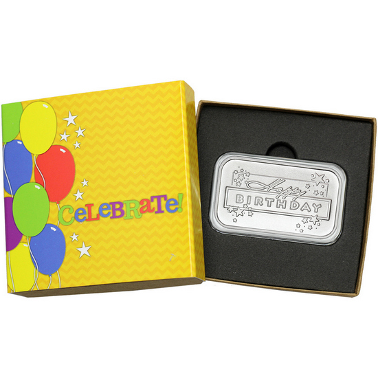 Happy Birthday Stars 1oz .999 Silver Bar Dated 2023 Gift Box