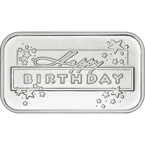 Happy Birthday Stars 1oz .999 Silver Bar Dated 2025 in Gift Box Happy Birthday Stars 1oz .999 Silver Bar Dated 2025 in Gift Box