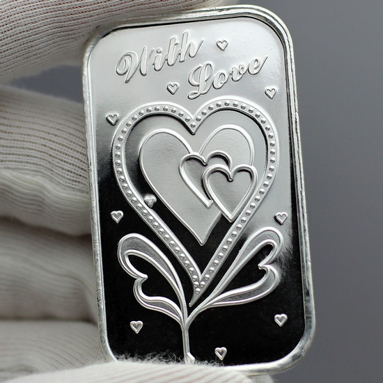 With Love 1oz .999 Silver Bar Close Up