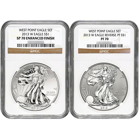 2013 W Silver American Eagle West Point Eagle 2pc Set NGC 70  Brown Label