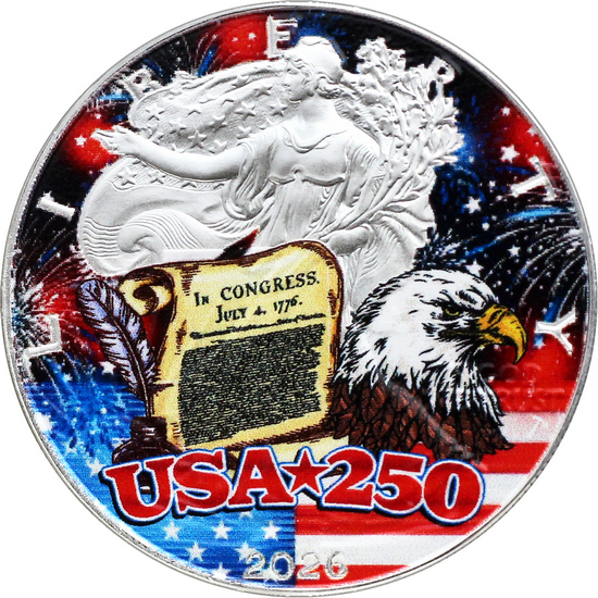 2026 Colorized Special Edition USA 250 Silver American Eagle BU Coin in Box with COA