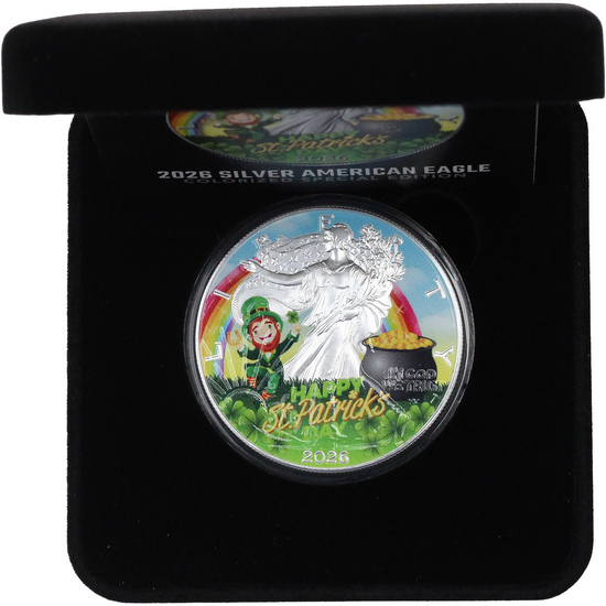 2026 Colorized Special Edition St. Patrick's Day Silver American Eagle BU Coin in Box with COA