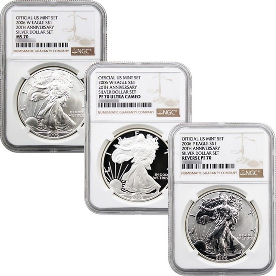2006 20th Anniversary Silver American Eagle Set 70 NGC Brown Label