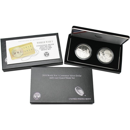 2018 Silver World War I Centennial Coin and Coast Guard Medal Proof Set
