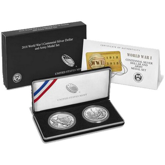 2018 Silver World War I Centennial Coin and Army Medal Proof Set