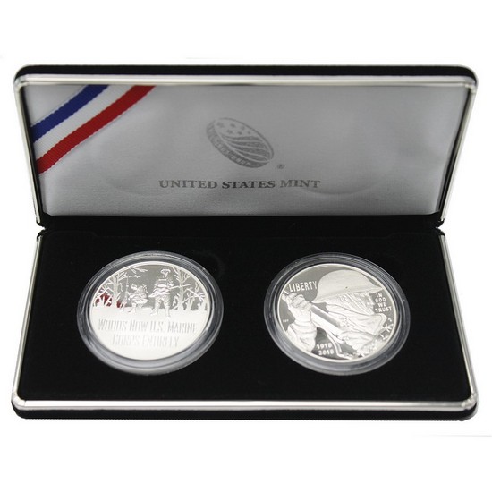 2018 Silver World War I Centennial Coin and Marines Medal Proof Set