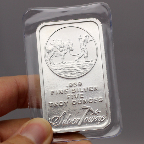 SilverTowne Trademark 5oz .999 Silver Bar in Heat-Sealed Plastic