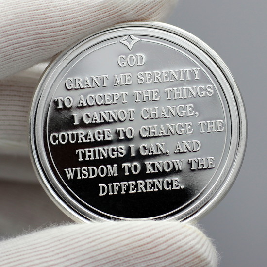 Reflective view of Serenity Prayer Medalion