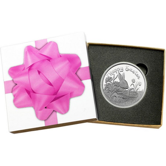 Happy Easter Bunny Rabbit 1oz .999 Silver Medallion Dated 2019
