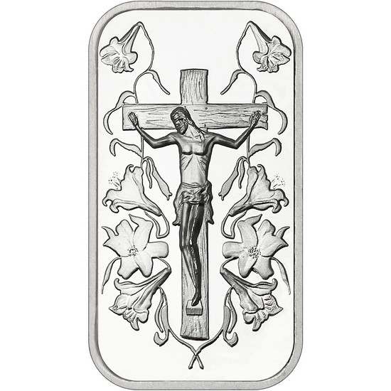 Close Up Jesus on the Cross 1oz .999 Silver Bar